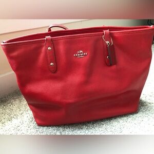 Coach Zip tote handbag red/silver